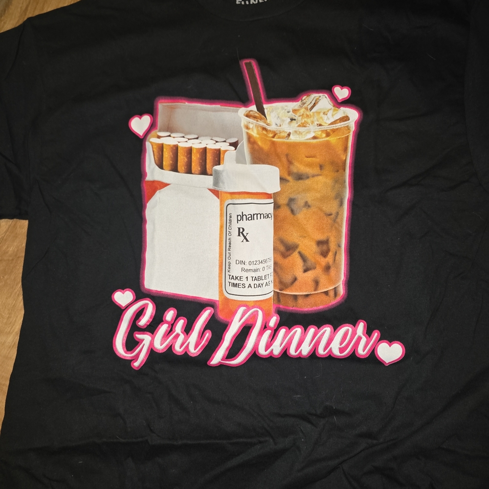 Spencer's Black Tee with Pink and Orange Graphic